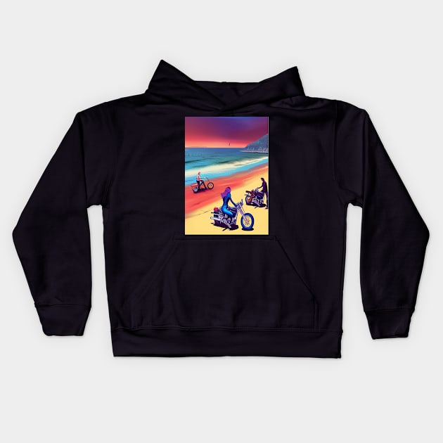 COOL GROUP MEET ON BEACH WITH MOTORCYCLES RETRO Kids Hoodie by sailorsam1805